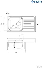 Chiuvetă din inox, 1-cuvă cu picurător, Xylo, ZEX_0113