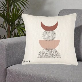 Perna Decorativa Boho Luna Plina si Forme Punctate, 40x40 cm, Crem Reliefat, Husa Detasabila, Perna Inclusa, BEKZ®