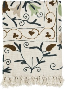 Pătură din bumbac brodată manual cu motive suzani, 130×180 cm, „Suzani Green"