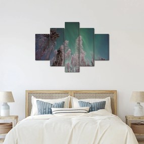 Tablou cu aurora borealis deasupra pomilor înghețați (150x105 cm)