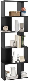 HOMCOM Bibliotecă cu 5 Rafturi Divizate în Formă de S din Lemn, 60x24x184.5 cm, Negru | Aosom Romania