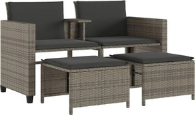 vidaXL Canapea de grădină cu 2 locuri cu masă și scaune gri poliratan