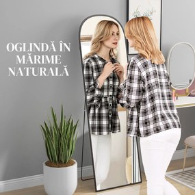 HOMCOM Oglindă de Podea și Perete, Oglindă Modernă cu Structură din Aliaj de Aluminiu și Suport Pliabil, 50x161.5 cm, Negru | Aosom Romania