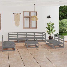 3075436 vidaXL Set mobilier de grădină, 9 piese, gri, lemn masiv de pin