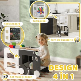 AIYAPLAY Scara Montessori 4 în 1 pentru Copii cu 2 Table și Set Masă și Scaun, din Lemn, 58x46x92 cm, Alb | Aosom Romania