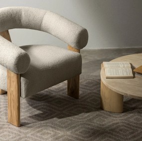 Fotoliu design bej KOKEI, stejar