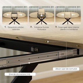 HOMCOM Extendable Dining Table for 4-6, 100-135 cm Industrial Kitchen Table with Butterfly Leaf and X-Shape Base, Round to Oval for Dining Room, Living Room, Natural Wood Finish | Aosom Romania