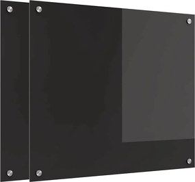 vidaXL Panou de bucătărie 2 pcs Negru 70 x 60 cm sticlă securizată