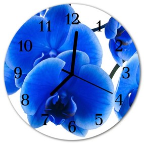 Ceas de perete din sticla rotund Orhideea flori albastre