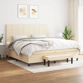 vidaXL Pat box spring cu saltea, crem, 200x200 cm, textil