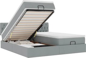 vidaXL Cadru de pat otoman cu saltele Gri deschis 160x200cm Material