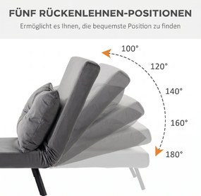 HOMCOM Canapea Extensibilă cu Spătar Reglabil pe 5 Nivele, Canapea Pat Individuală Pliabilă cu Perne, 63x73x81 cm, Gri | Aosom Romania