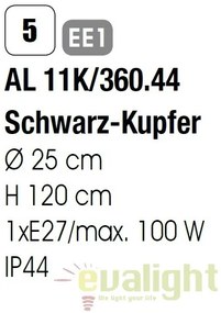 Stalp exterior stil clasic IP44 H120cm Kenzo AL 11K/360.44 schw.-kupfer OR