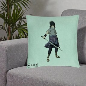 Perna Personalizata Naruto Sasuke Uchiha cu Sabia, 40x40 cm, Verde Menta, Husa Detasabila, Perna Inclusa, BEKZ®