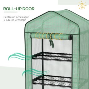 Outsunny Mini sera pe 3 nivele cu acoperis PE intarit si roti, Sera portabila pentru interior si exterior cu usa care poate fi rulata | Aosom Romania