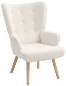 HOMCOM Scaun de living din material bouclé, scaun capitonat și umplut cu picioare din lemn, 71 x 74 x 96 cm, bej | Aosom Romania