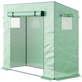 Outsunny Seră cu folie, seră cu rolltür, fereastră laterală, pentru grădină, din oțel, plastic, 200 x 76 x 168 cm, Verde | Aosom Romania