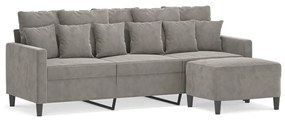 3153471 vidaXL Canapea cu 3 locuri și taburet, gri deschis, 180 cm, catifea