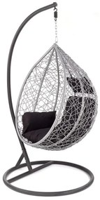 Fotoliu suspendat Eggy ratan gri/negru - H195 cm