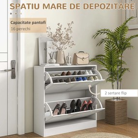 Dulap Ingust pentru Pantofi, Dulap Ingust pentru Depozitarea Pantofilor cu 2 Usi Rabatabile 81,5x25x83cm HOMCOM | Aosom Romania