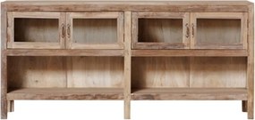 Bufet rustic din lemn reciclat, natur, cu 4 uși vitrate și rafturi deschise, 89 x 192 x 34 cm, „Pinot”
