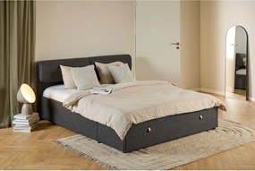 Pat matrimonial gri închis tapițat cu spațiu de depozitare cu somieră 160x200 cm Calvi – Actona