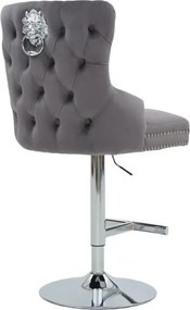 Set de 2 scaune de Bar Stil Baroc, Catifea, Gri, Metal, Argintiu, Castle