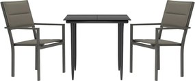 vidaXL Set mobilier de grădină, 3 piese, negru, textilenă și oțel