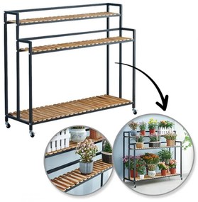 Suport pentru flori cu 3 rafturi FLOREXA 100x40x102 cm, negru