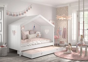 Pat Căsuță AMORI pentru Copii, 90x200 cm, Alb, cu Sertar Multifuncțional – Vipack