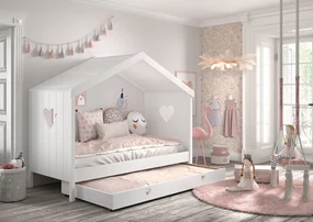 Pat Căsuță AMORI pentru Copii, 90x200 cm, Alb, cu Sertar Multifuncțional – Vipack