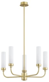 Candelabru 5 brate, alama periata, sticla alb mat PRESTON 2195