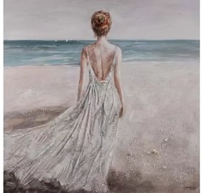 Tablou pictat manual Lady at the sea 120 x 120 cm