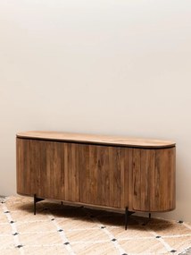 Bufet din lemn de mango, maro, cu 4 uși din lame verticale și picioare din metal negru, finisaj natural, 77 x 170 x 48 cm, „Ainigma”