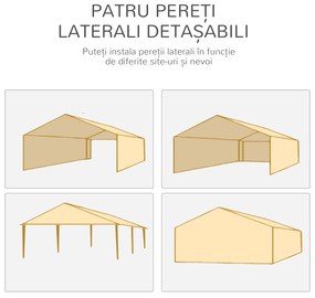 Outsunny Cort pentru Petreceri 6x3m cu Pereti Laterali Detasabili, Foisor de Gradina cu Usi si Ferestre, Alb