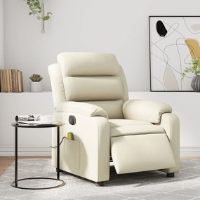 vidaXL Fotoliu electric de masaj rabatabil, crem, piele ecologică