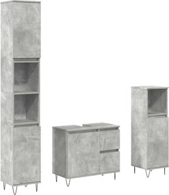 vidaXL Set mobilier de baie, 3 piese, gri beton, lemn compozit