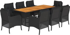 vidaXL Set mobilier de grădină cu perne, 9 piese, negru, poliratan