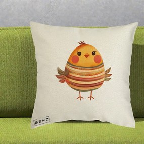 Perna Decorativa Pui Kawaii Portocaliu Dungi Calde, 40x40 cm, Ecru, Husa Detasabila, Perna Inclusa, BEKZ®