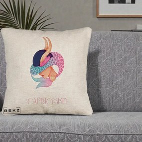 Perna Personalizata Zodiac Capricorn Cowgirl, 40x40 cm, Bej Canapea, Husa Detasabila, Perna Inclusa, BEKZ®