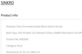 Lampa de podea LED design modern SINKRO, negru