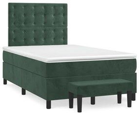 vidaXL Pat box spring cu saltea, verde închis, 120x190 cm, catifea