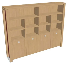 Dulap înalt Verno+ S 260 x 46 x 210 cm, cu rafturi, stejar deschis / roșu
