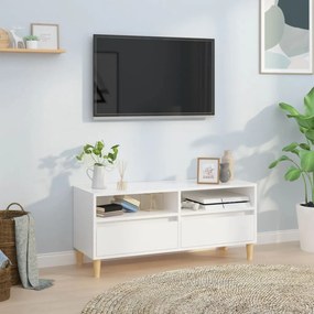 Comoda TV, alb extralucios, 100x34,5x44,5 cm, lemn prelucrat