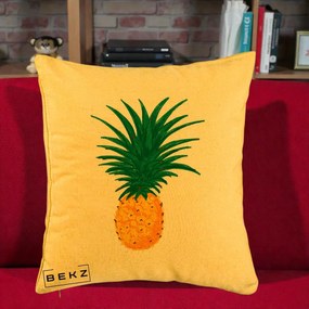 Perna Decorativa Ananas Tropical, 40x40 cm, Galben, Husa Detasabila, Perna Inclusa, BEKZ®