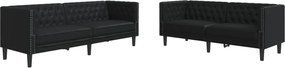 vidaXL Set canapele Chesterfield cu 2 locuri, negru, piele eco.