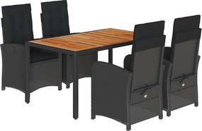 vidaXL Set mobilier de grădină cu perne, 5 piese, negru, poliratan