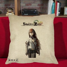 Perna Personalizata Steins Gate Kurisu Makise Anime, 40x40 cm, Crem, Husa Detasabila, Perna Inclusa, BEKZ®