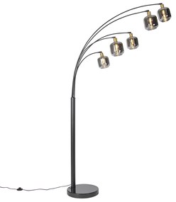 Lampa de podea neagră cu auriu cu sticlă fumurie cu 5 lumini - Zuzanna