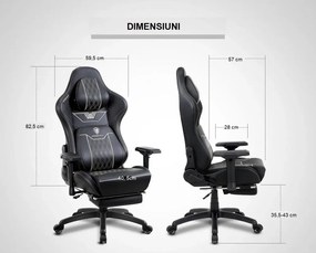 RESIGILAT- DOWINX Scaun gaming, ergonomic, spătar înalt, tetiera confortabilă, suport lombar, cotiere 4D, suport picioare, rezistent 150 kg, piele PU, Negru